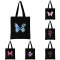 Butterfly Print Shoulder Bags Female Shopping Tote Black Canvas Foldable Reusable Casual Student Portable School Handbag Trendy. 