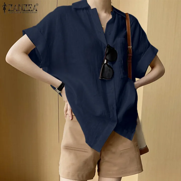 ZANZEA%20Korean%20Style%20Women%20Button%20Up%20Short%20Sleeve%20Shirt%20Summer%20Casual%20Loose%20Cotton%20Blouse%20Tops%20#10%20-%20Image%204