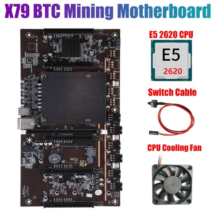 BTCX79 H61 Mining Motherboard with E5 2620 CPU+Fan+Switch Cable DDR3 Support 3060 3070 3080 Graphics Card for BTC Miner