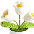 Hand Woven Flowers Fake Plants Knitted Flower Potted for Home Desk Desktop. 