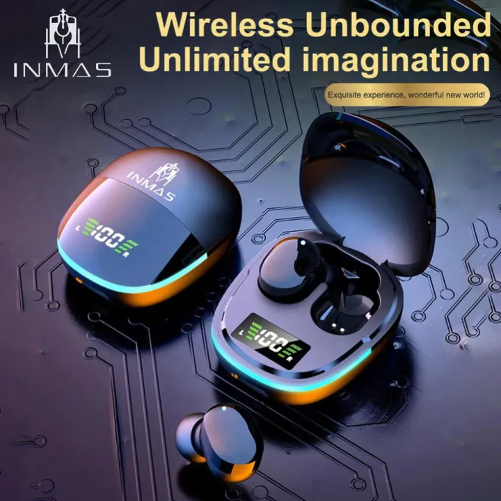 Slway [Lowest price] INMAS Wireless Bluetooth Headset Sports LED Display Earbuds Noise Reduction Fone Bluetooth Earphones Wireless Headphones