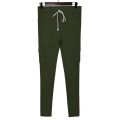 Spring Women Pencil Pant Lace Up Waist Casual Women Pants Solid Multi-Pockets Plus Size Cargo Pants Slim Fit Trousers BQ. 