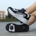 Kids 2-Wheel Roller Skate Shoes With Rotating Buckle Children Deformation Parkour Runaway Boy Girl Gift Blade Flying Sneakers. 