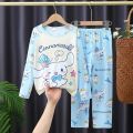 2pcs Sanrio Kuromi Pattern Kids Pajamas, Long Sleeve Top Pants Set,Anime Girls Boys Sleepwear Autumn Children Homewear Clothes. 