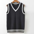 Sweater Vest Men Autumn Winter Velvet V-neck Striped Big Size 5XL Oversize Mens Couples Preppy Style Students Vests. 