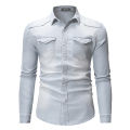 Men s Denim Button Down Shirts Solid Color Long Sleeve Lapel Denim Tops Spring Casual Button Shirts. 