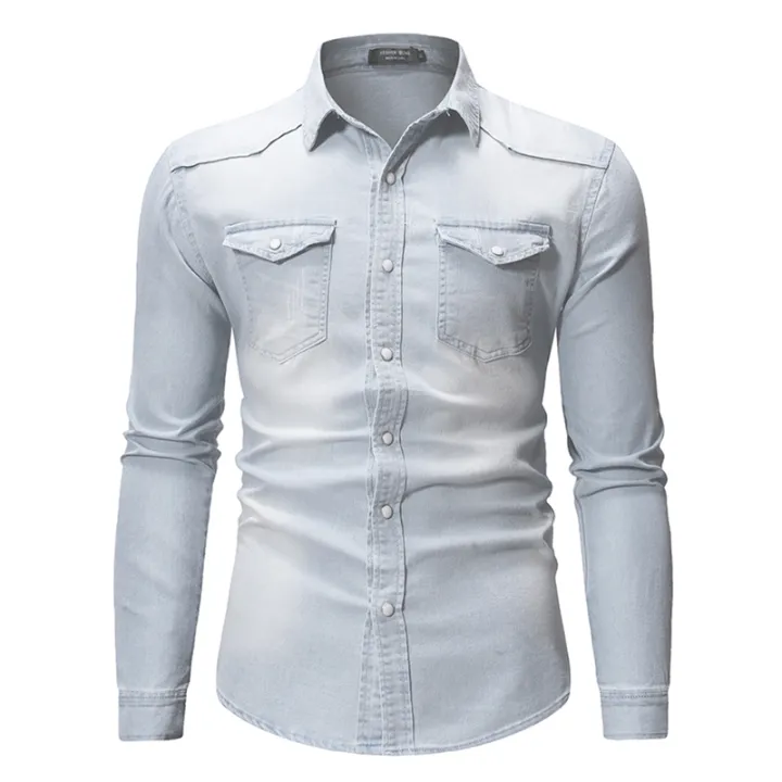 Men%20s%20Denim%20Button%20Down%20Shirts%20Solid%20Color%20Long%20Sleeve%20Lapel%20Denim%20Tops%20Spring%20Casual%20Button%20Shirts%20-%20Image%204