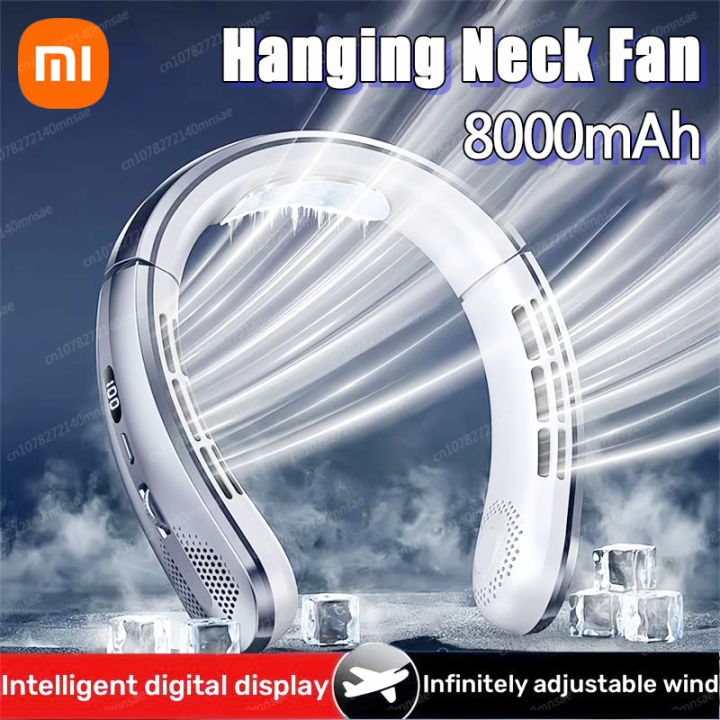Xiaomi 8000mAh Hanging Neck Fan Portable Bladeless Mini Rechargeable Mute LED Digital Display Electric Fans Air Cooler Outdoor