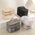 1pcs Mesh Makeup Bag for Women Double Layer Travel Cosmetics Storage Bag for Girls Ladies Large Capacity Transparent Mesh Wash Bag.