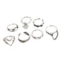 Enacolor 7Pcs/Set Vintage Retro Love Heart Silver Set Open Rings for Women Personality Girl Adjust Accessories.