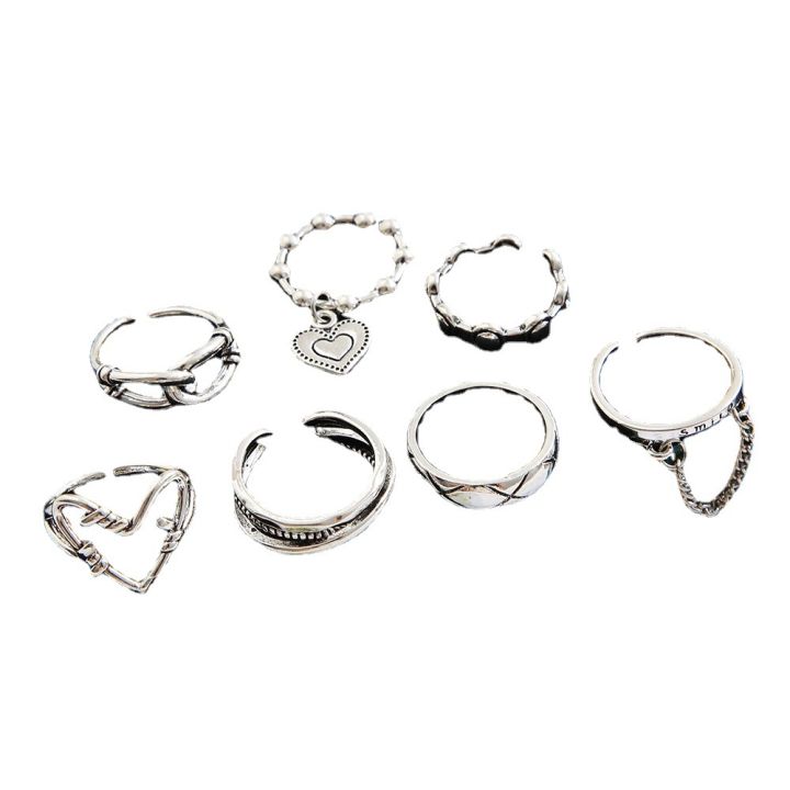 Enacolor%207Pcs/Set%20Vintage%20Retro%20Love%20Heart%20Silver%20Set%20Open%20Rings%20for%20Women%20Personality%20Girl%20Adjust%20Accessories%20-%20Image%205