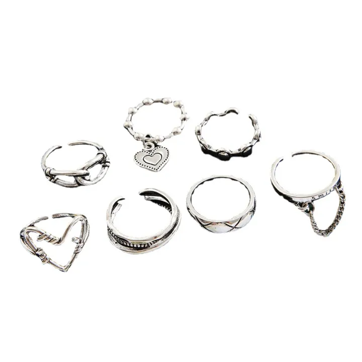 Enacolor%207Pcs/Set%20Vintage%20Retro%20Love%20Heart%20Silver%20Set%20Open%20Rings%20for%20Women%20Personality%20Girl%20Adjust%20Accessories%20-%20Image%205