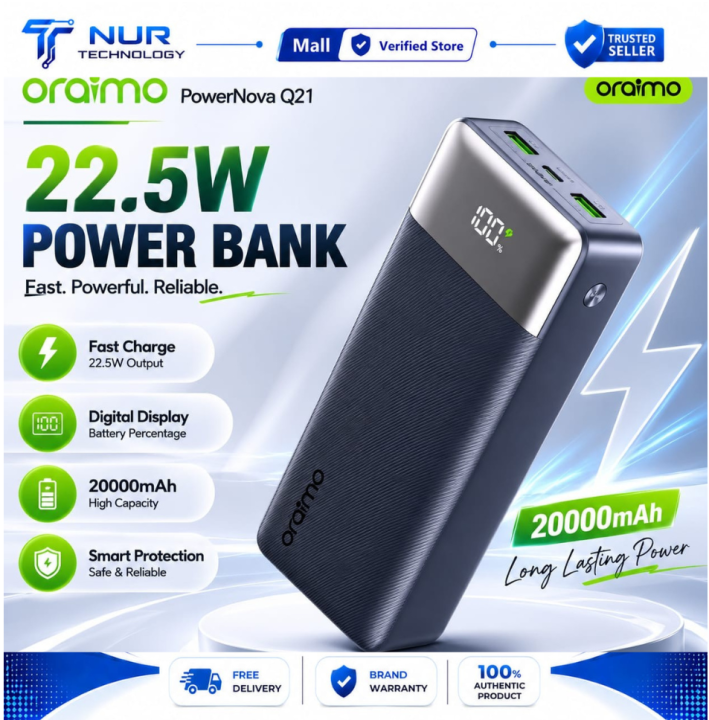 Oraimo Power Nova Q21 20000mAh 22.5W Black Power Bank with Digital Display