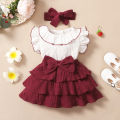 DSstyles Girls Princess Dress Summer Flying Sleeves Ruffled Dress With Bowknot Headband For Birthday Christmas Party.