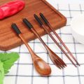 Rice Soups Gift Wooden Handmade Dinnerware Natural Kitchen Cutlery Tableware Utensils Sets Fork Chopsticks Spoon Set.