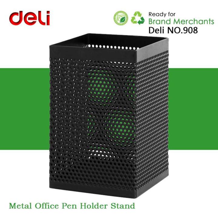 deli Pen Holder 73×73×115mm Mesh Steel Barrel 908 Black 1pcs