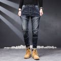 Brand Man Jean Stretch Slim Fit Dark Blue Streetwear Pants Original Man Jeans Patchwork Denim Trousers 2022 Spring And Autumn. 