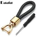 Hand Woven Leather KeyChain Detachable Metal 360 Degree Rotating Horseshoe Buckle Braided Moto Car Key Chain For Men Gift K394.