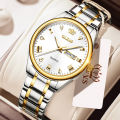 Olevs 5563 Silver & Golden Two Tone Stainless Steel Analog Wrist Watch For Women - White & Silver - Elegant and refined class. 
