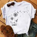Red Love Heart Dandelion Printed T Shirt Women Fashion T Shirt Female Short Sleeve Casual Tops Black Tee Shirts Women Cute T-shi. 