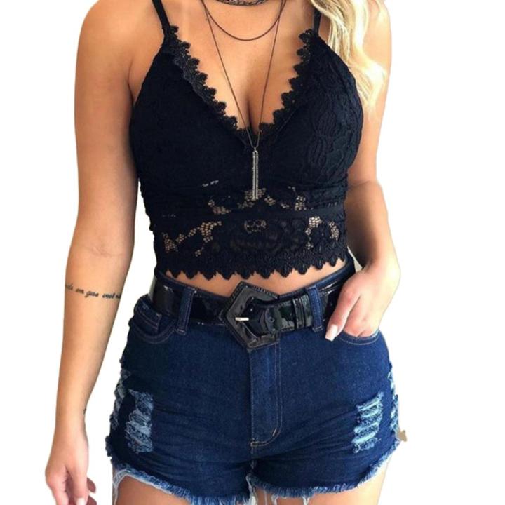 Women Adjustable Straps Lace Padded Brassiere Crop Top Vest