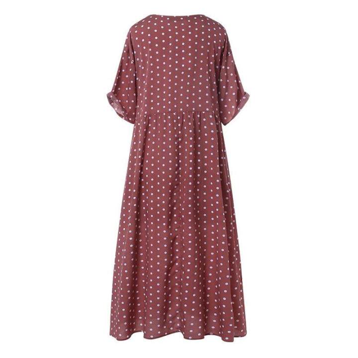 ZANZEA%20Women%20Flared%20Short%20Sleeve%20Summer%20T-Shirt%20Dress%20Polka%20Dot%20Long%20Maxi%20Dress%20-%20Image%205