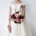 BRADOO 3X Burdy Dusty Pink Rose Bouquet - Blush Blooming Peony with Eucalyptus Perfect Bridal Wedding Flowers.