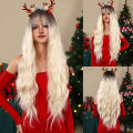 Long Curly Blonde Synthetic Wigs Light Golden Ombre Body Wave Natural Hair Wig for Women Heat Resistant Cosplay Party Hair. 