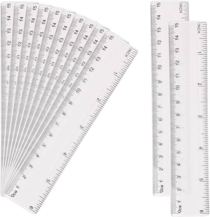 2pcs Clear Transparent Straight Shatter Resistant Ruler, Measuring Tool for Students & Office 6 inch(15cm)