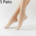 5 Pairs Anti-snagging Silk Women Summer Transparent Socks Cotton Sole Non-slip Seamless Thin Nylon Socks Elastic Breathable Sock. 