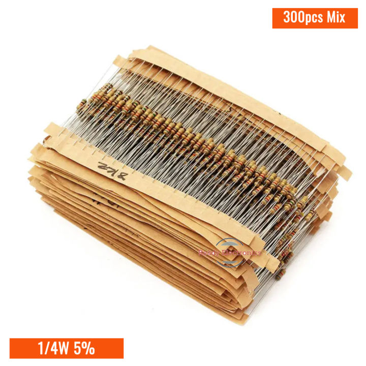 Resistor- 300pcs Mix, (10, 220, 270, 330, 470, 560, 1k, 1.2k, 2.2k, 3.3k, 4.7k, 10k, 47k, 100k, 220k, 470k) ohm 1/4W 5% Carbon Film Resistor (300pcs mix)- 30pcs each value