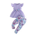 GC Toddler Girls Clothes Outfit Cotton Pit Strip Flutter Sleeve Top Butterfly Print Pants 2 Piece Outfits.