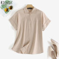 ZANZEA Korean Style Women Button Up Short Sleeve Shirt Summer Casual Loose Cotton Blouse Tops #10.