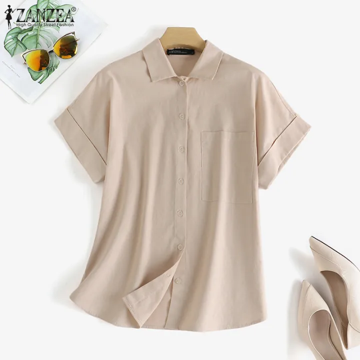 ZANZEA%20Korean%20Style%20Women%20Button%20Up%20Short%20Sleeve%20Shirt%20Summer%20Casual%20Loose%20Cotton%20Blouse%20Tops%20#10%20-%20Image%206