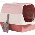 Hooded Cat Litter Box with Lid Easy to Clean Sandbox Pet Litter Box with Lid Pink.