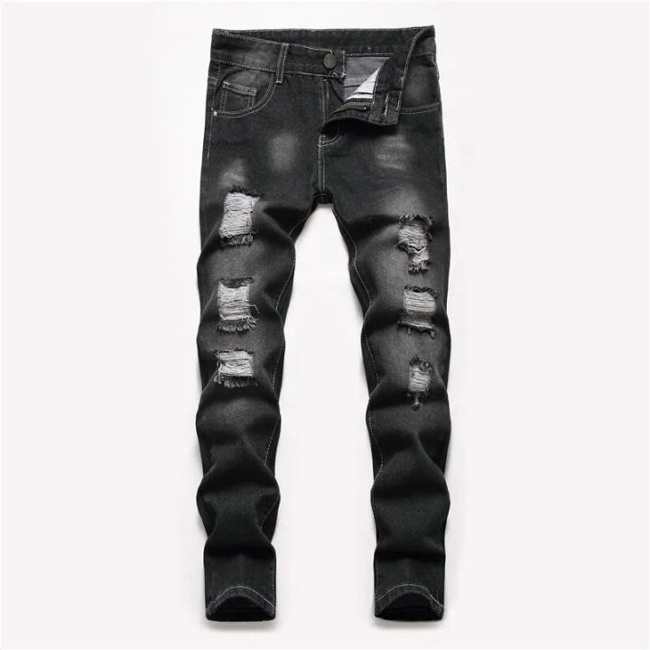 5 6 8 10 14 16 Years Baby Boys Ripped Hole Washed Straight Jeans Trousers For Kids Teenage Boys Pants Clothes