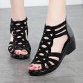 Real Soft Leather Roman Sandals Women's Chunky Heel Mom Shoes Fashion Outerwear Women's Sandals Wedge Women's Shoes 2023.