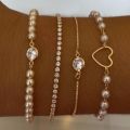 New 2024 Peach Heart Pearl Bracelets Set for Women Multilayer Accessories.