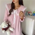 2024 New Korean Ruffles Night Dress for Women Lace Sleepwear Womens One Piece Pajamas Autumn Long Sleeve Square Collar Wear Home. 