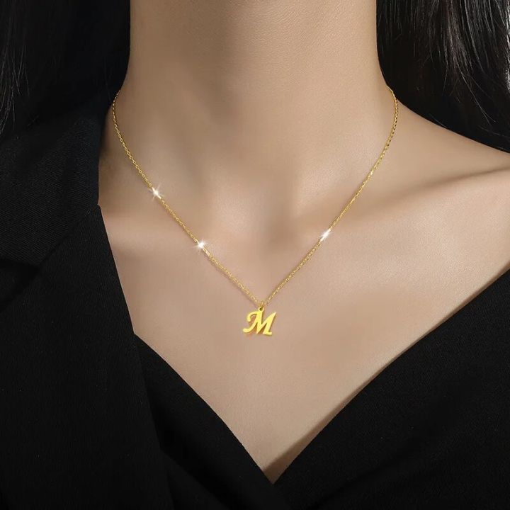 OIMG 316L Stainless Steel Gold Plated Letter M Pendant Necklace
