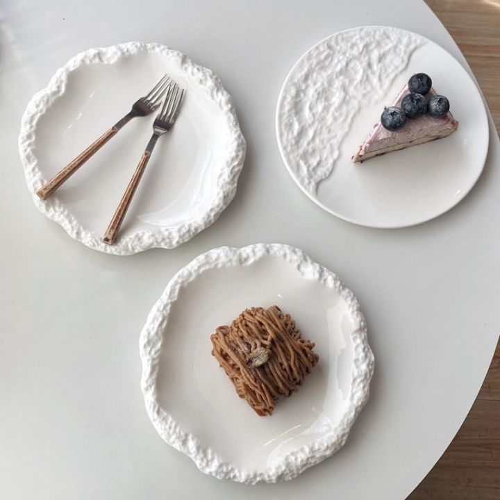 Creative Ceramic Plate Solid Color Round Household Tableware Afternoon Tea Cake Dessert Steak Pasta Plates Personal Items