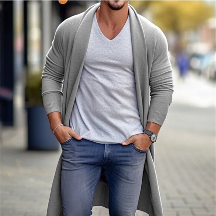 2024 Autumn Men's Knitted Cardigan Casual Long Sweaters Male