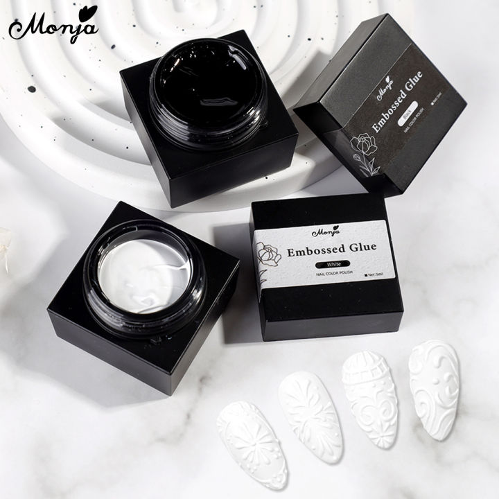Monja 5ml 3D Painted Embossed Gel No-wash Black White Nail Art Plaster Nail Gypsum Drawing Gel Nail UV Gel DIY Makeup Tool