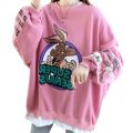 Autumn Winter Plus Velvet Casual Women Sweatshirt Harajuku Print Cartoon Big Bad Wolf Lady Clothes Lettersthin Pullover Female.