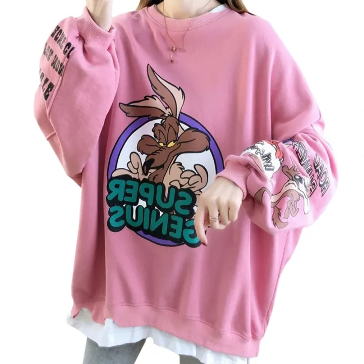 Autumn%20Winter%20Plus%20Velvet%20Casual%20Women%20Sweatshirt%20Harajuku%20Print%20Cartoon%20Big%20Bad%20Wolf%20Lady%20Clothes%20Lettersthin%20Pullover%20Female%20-%20Image%203