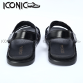 Men's Leather Sandals - Men's Belt Leather Sandals - Iconic Shoes Black Genuine Leather Man Sandal.