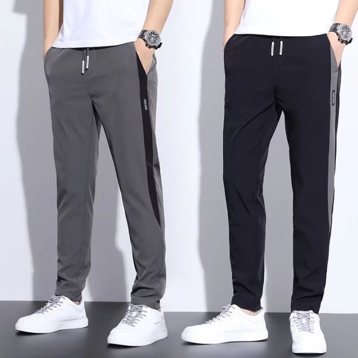 Summer Thin Ice Silk Pants Men's Summer New Korean Style Trendy Sports Casual Pants Straight Loose Long Pants