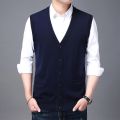 Men Fashion Brand V Neck Knit Korean Vest Outwear Cardigan Men Sleeveless Button Wool Blended High Quality Casual Mens Clothes.