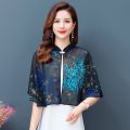 Summer Chiffon Printed Shawl Retro Style Sleeveless Cape Coat Women's Skirt Outer Wear Cardigan Sun Protection Clothing.