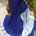 Tangail Tat Blue & White Combnation  color Check 12 Hand Half Silk  Saree for Women. 